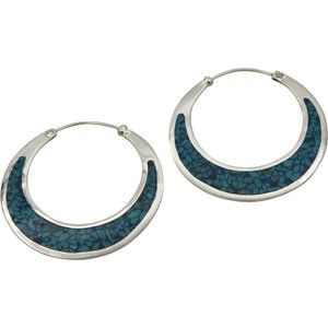 SILVER Turquoise Chip Inlay HOOP EARRINGS e10494
